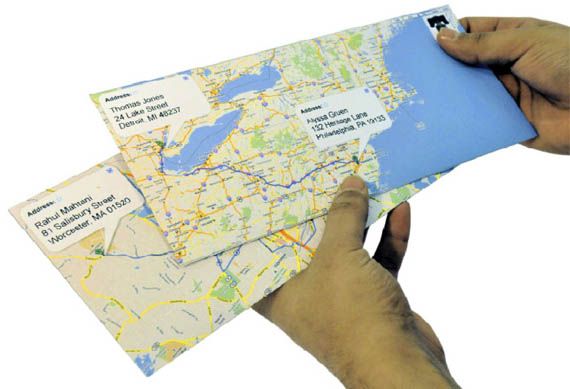 google map envelopes. so simple and easy