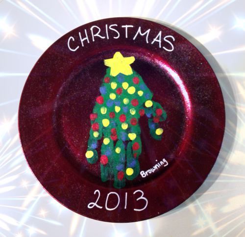 Gift for parents: Handprint Christmas Tree plate 3 -   Handprint plates ideas
