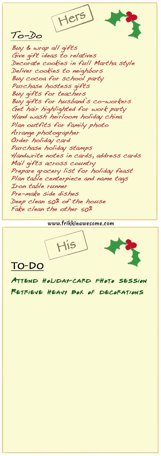Christmas To Do List: His vs Hers -   Christmas To Do List Pictures, Photos, and Images
