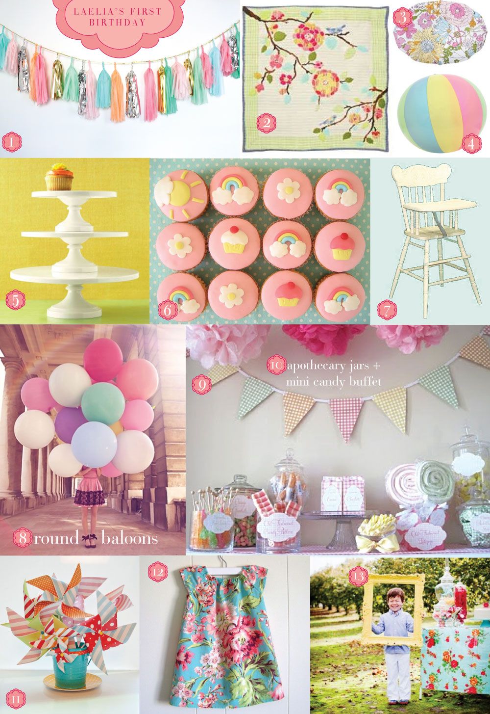 lots of pretty pastel colors, would go good for a vintage tea party baby shower