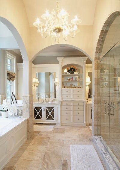 {master bathroom} MY DREAM… everything from the white cabinetry, creamy walls,