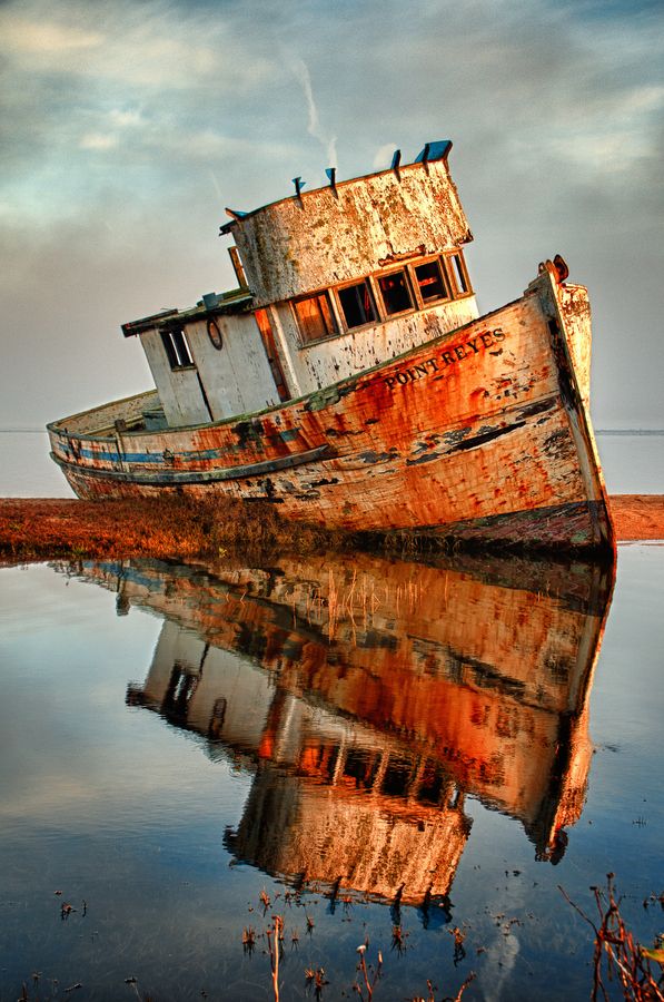 old boat, reflection