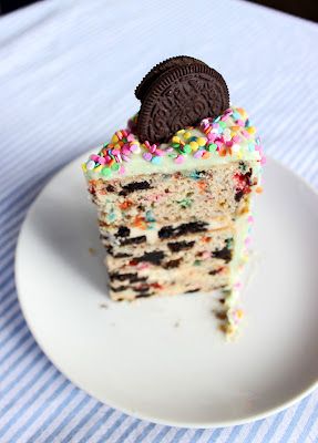 oreo funfetti cake with cheesecake filling… I wonder if my niece would like th