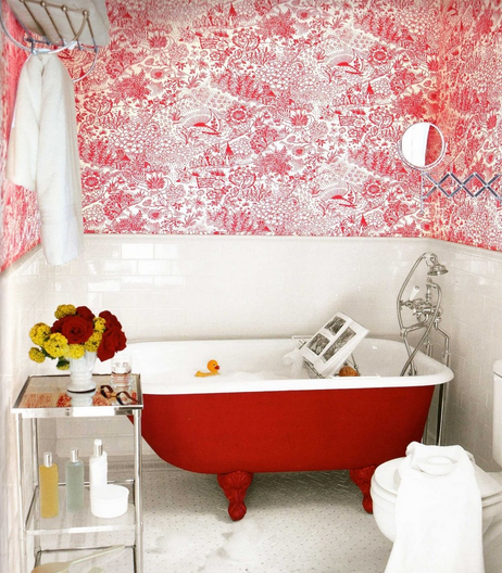 Red Clawfoot Tub -   Small and Functional Bathroom Design Ideas