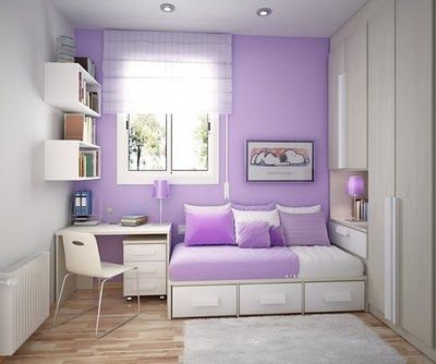 small violet, white bedroom