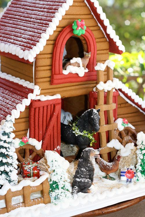 Gingerbread Barn -   Cristmass Gingerbread and Pretzel Houses Ideas