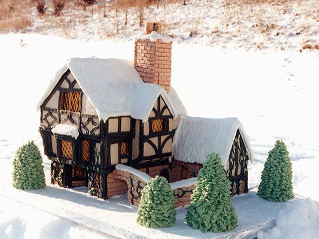 Snow-Topped Tudor -   Cristmass Gingerbread and Pretzel Houses Ideas
