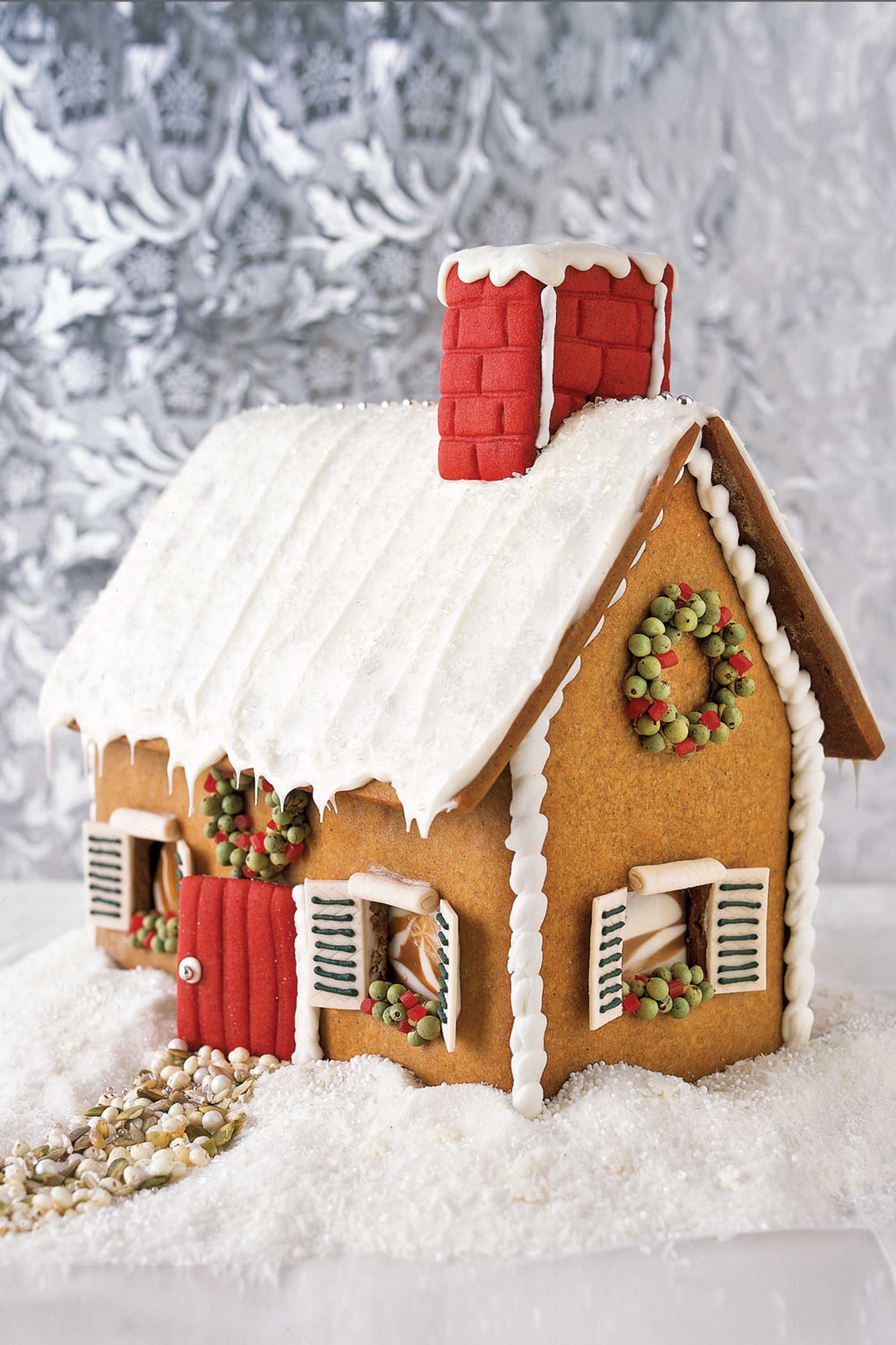Snowcapped Gingerbread Cabin -   Cristmass Gingerbread and Pretzel Houses Ideas