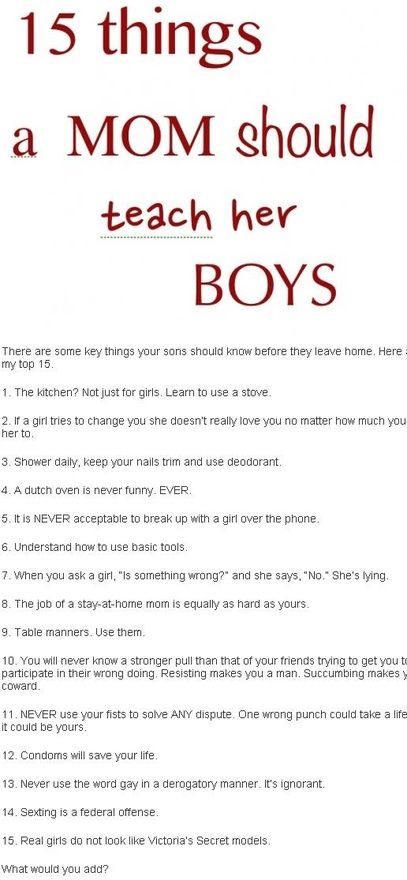 15 things a Mom should teach her boys