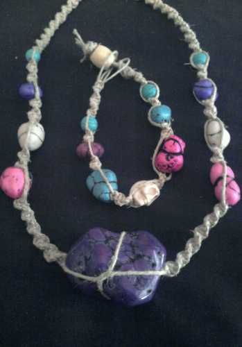 $6 Starting Bid: #Handmade Howlite Hemp Necklace and Skull Bracelet