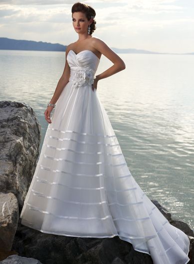 A-line Sweetheart Chapel Train Charming Organza with zipper back wedding dress