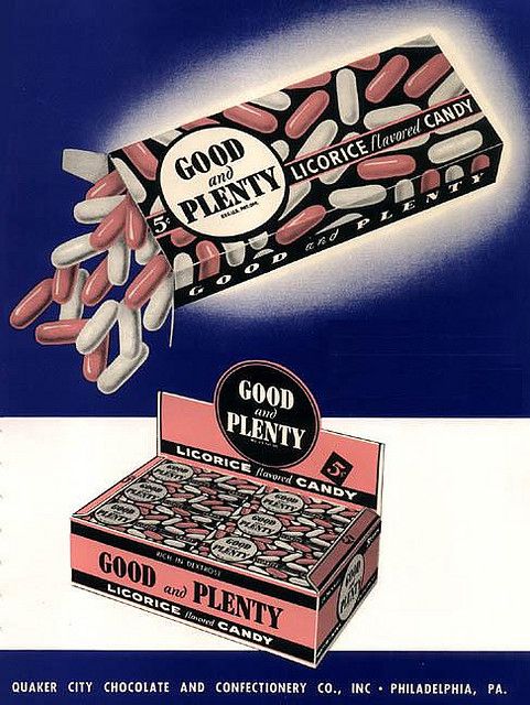 Ad for Good and Plenty Licorice Candies.