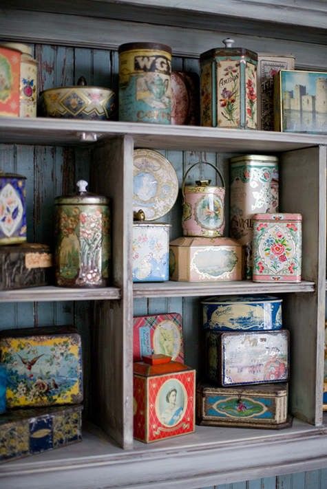 Another example of a wonderful collections of vintage tins.  The shelves are a w