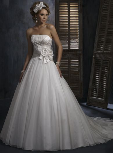 Attractive Strapless Sleeveless Organza wedding dress,chiffon wedding dress,chif