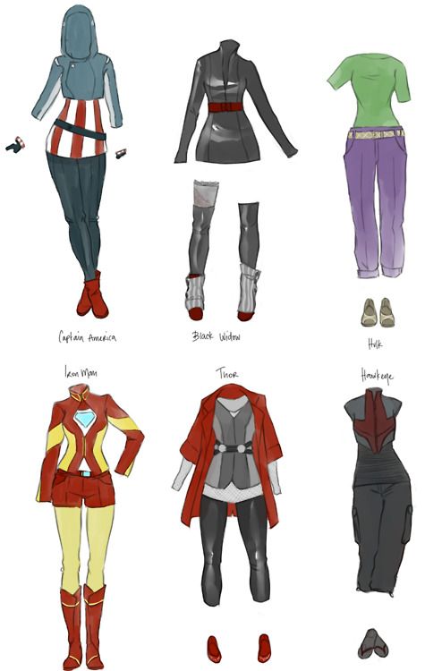 Avengers costumes female versions for Captain America, Black Widow, Hulk, Iron M