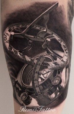 Black White Sundial Compass Tattoo – Remis tattoo
