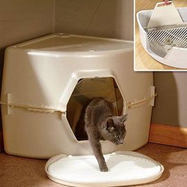 Catty Corner Litter Box  Full-size convenience, space-saving design!  Tuck it in