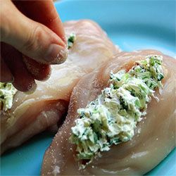 Chicken filled with cream cheese, bacon, and onion dip mix. Very good!!