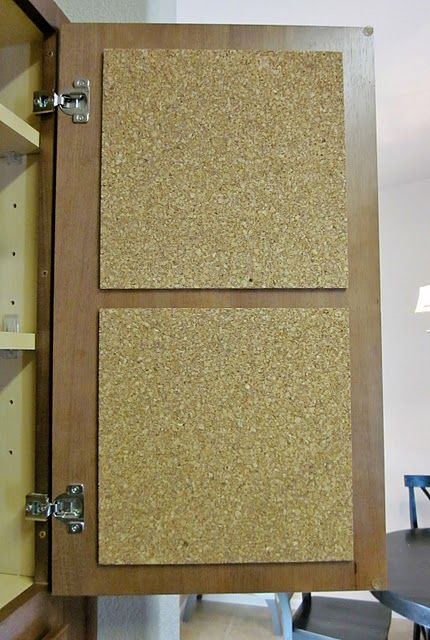 Cork board on the inside of your cupboards for recipes or little notes. This mak