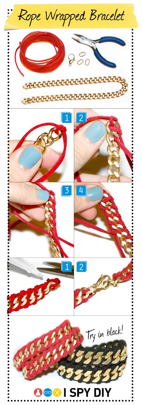 DIY rope wrapped chain bracelet