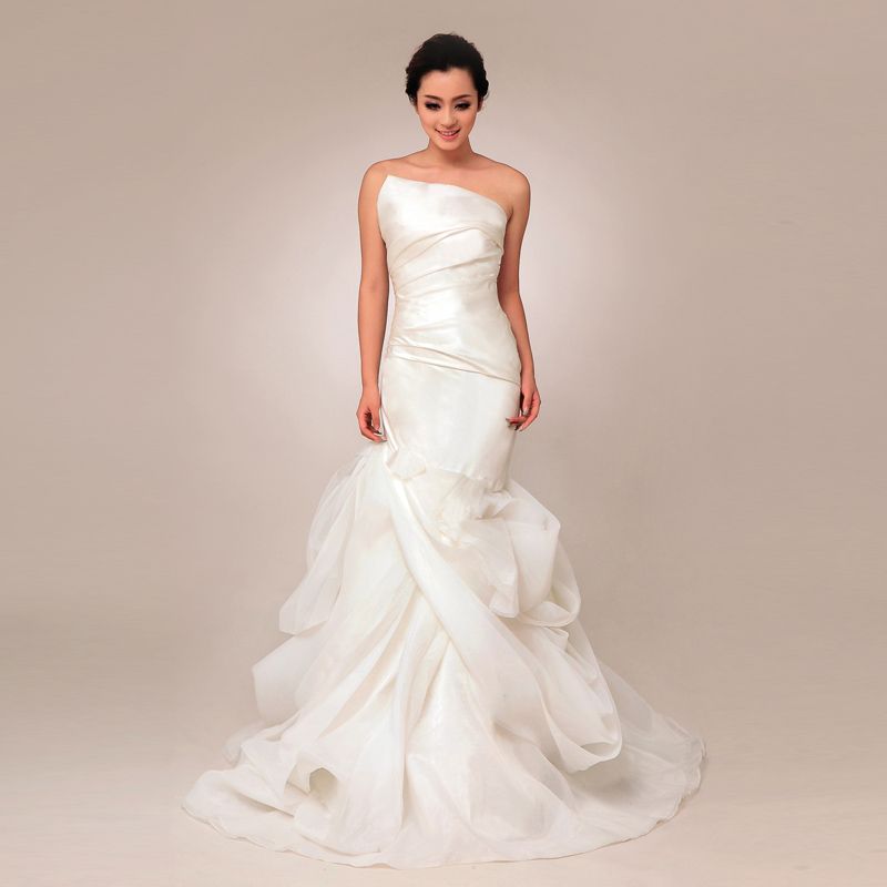 Fashionable one shoulder natural waist organza wedding dress,wedding dress