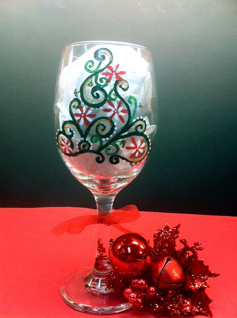 Hand Painted Wine Glasses Christmas Tree