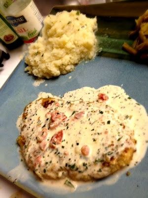 Herb Crusted Chicken in Basil Cream Sauce to DIE for!!! The sauce is good on it&