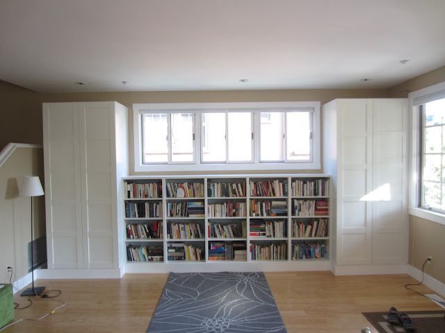 IKEA Hackers: Living room built-in bookshelves and closets using BESTA shelves a