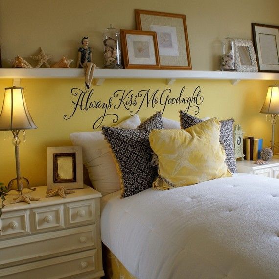 Instead of a headboard, put up a long shelf…love the mantle look!