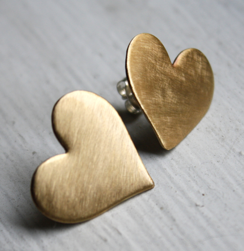 Large Brass Heart Studs – Pretty!