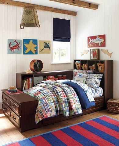 Love the quilted plaid bedding in this boys bedroom photo from Pottery Barn Kids