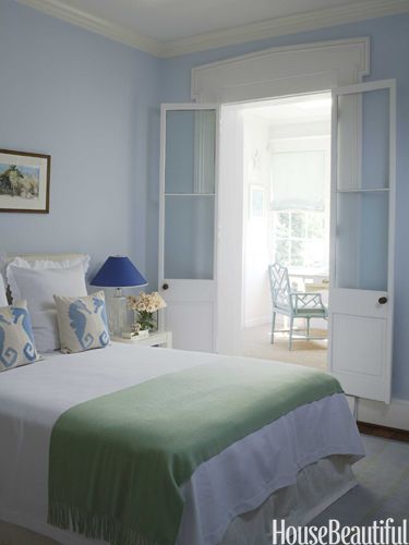 Master Bedroom WALL COLOR!  The master bedroom is a sea of blue and green calm.