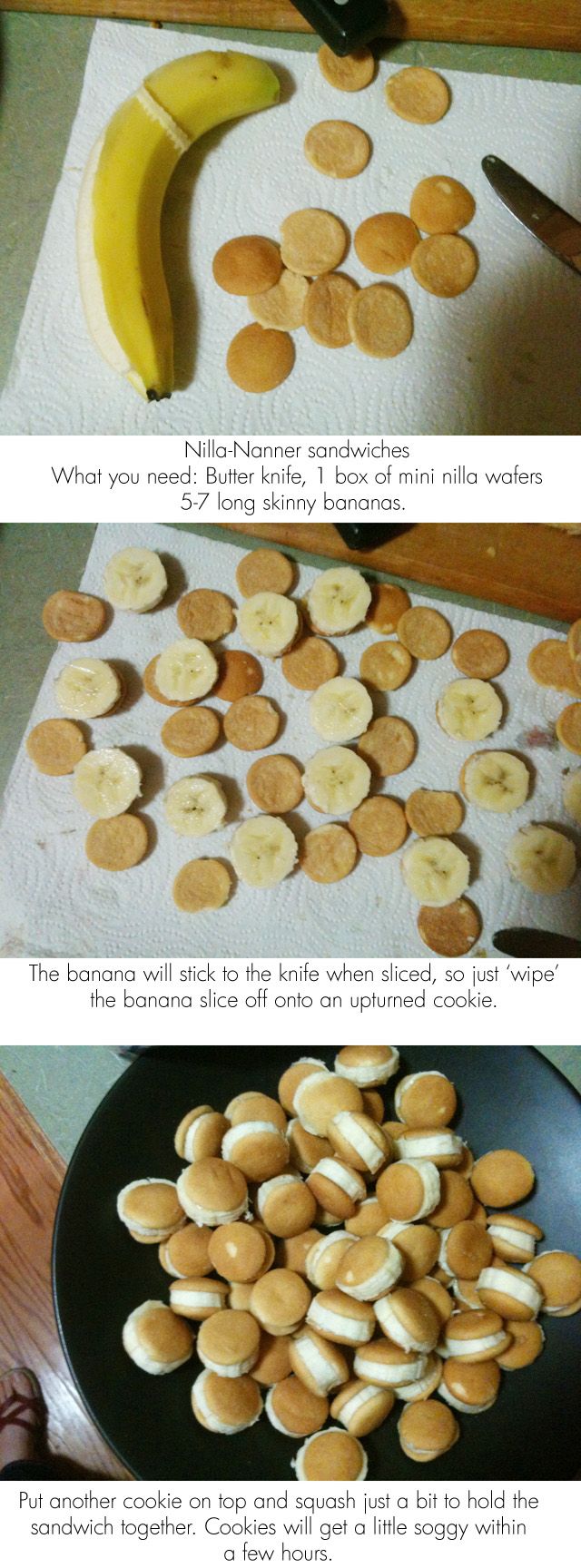 Nilla-Nanner Sandwiches. Added a smear of peanut butter to add some protein – fa