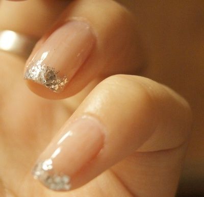 Nude nails with silver glitter tips…pretty for Christmas
