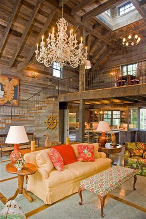 Ooooo decorated more country, just lke the barn look of the house and old wood.