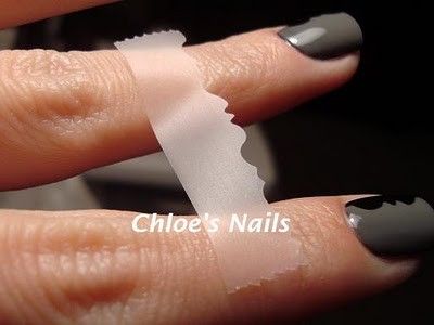 Paint 1 color. Dry. Cut tape with scrapbooking scissors, apply to nails. Paint w