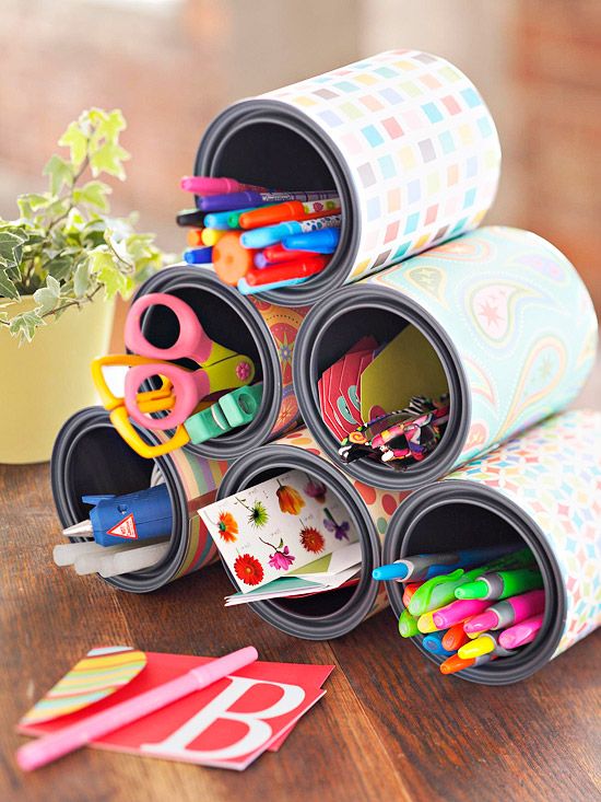 "Paint Cans Turned Organizer: Create this cool organizer to store your art