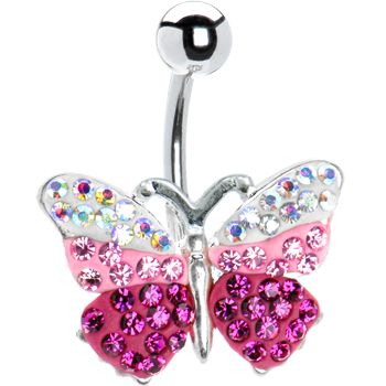 Pink Austrian Crystal Butterfly Belly Ring #piercing #pink #bellyring #butterfly