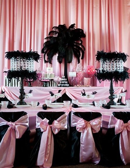 Pink and black Paris themed party!  #paris #party #pink