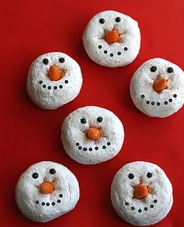 Powdered sugar donuts make perfect snowman faces!