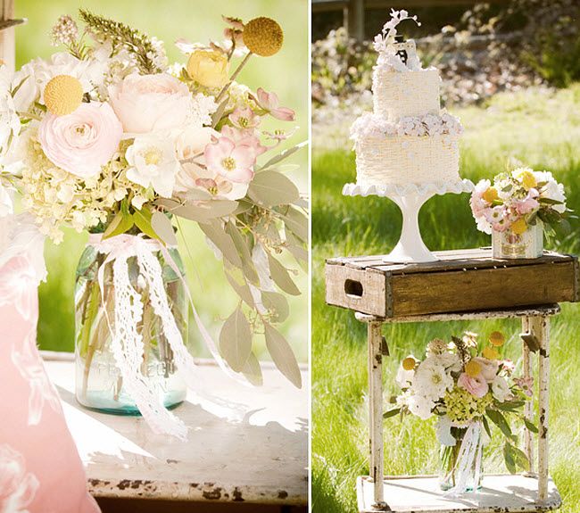 Pretty blooms … love the trailing ribbons at this vintage wedding #vintage #we
