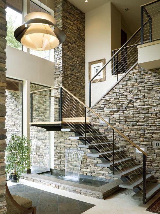 Rock staircase with water feature