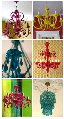 Spray-painted chandeliers–and how many of those ugly brass ones have you seen i