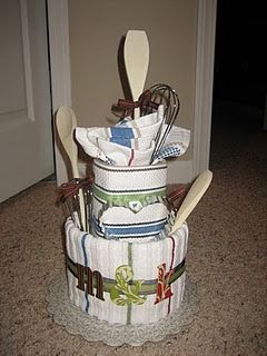 Tea towel cake for bridal shower
