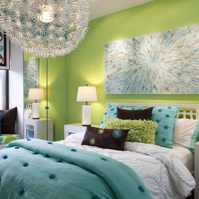 Teen Girl Bedroom turquoise & green. Happy :D