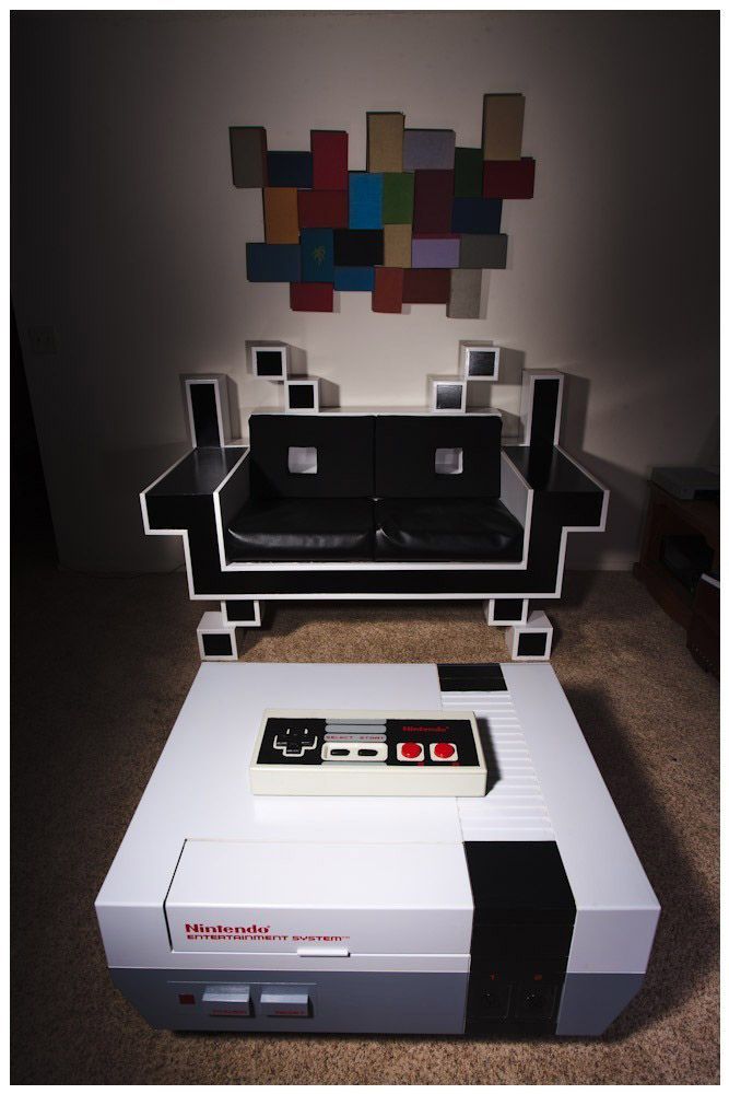 This SPACE INVADER Couch / NES Coffee Table is Perfect for Any Game Room