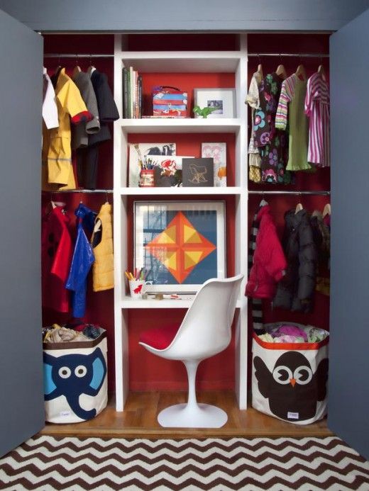 To save floor space, here is concealed workstation for crafts and homework in a