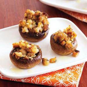 Try this stuffing-stuffed mushrooms as an appetizer before a big holiday meal!