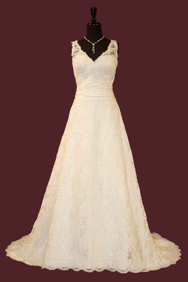 V-neck lace gown for bride