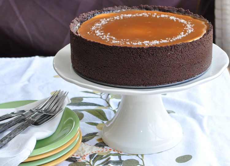 Vanilla Bean Cheesecake with Chocolate Crust and Salted Caramel